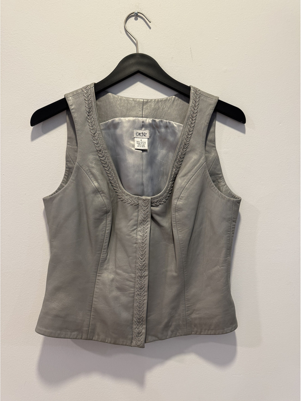 Y2K Cache Women's Gray Leather Sleeveless Vest Size 6